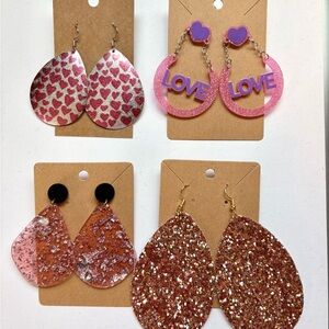 Pink Sparkle Glitter Teardrop Earring Bundle